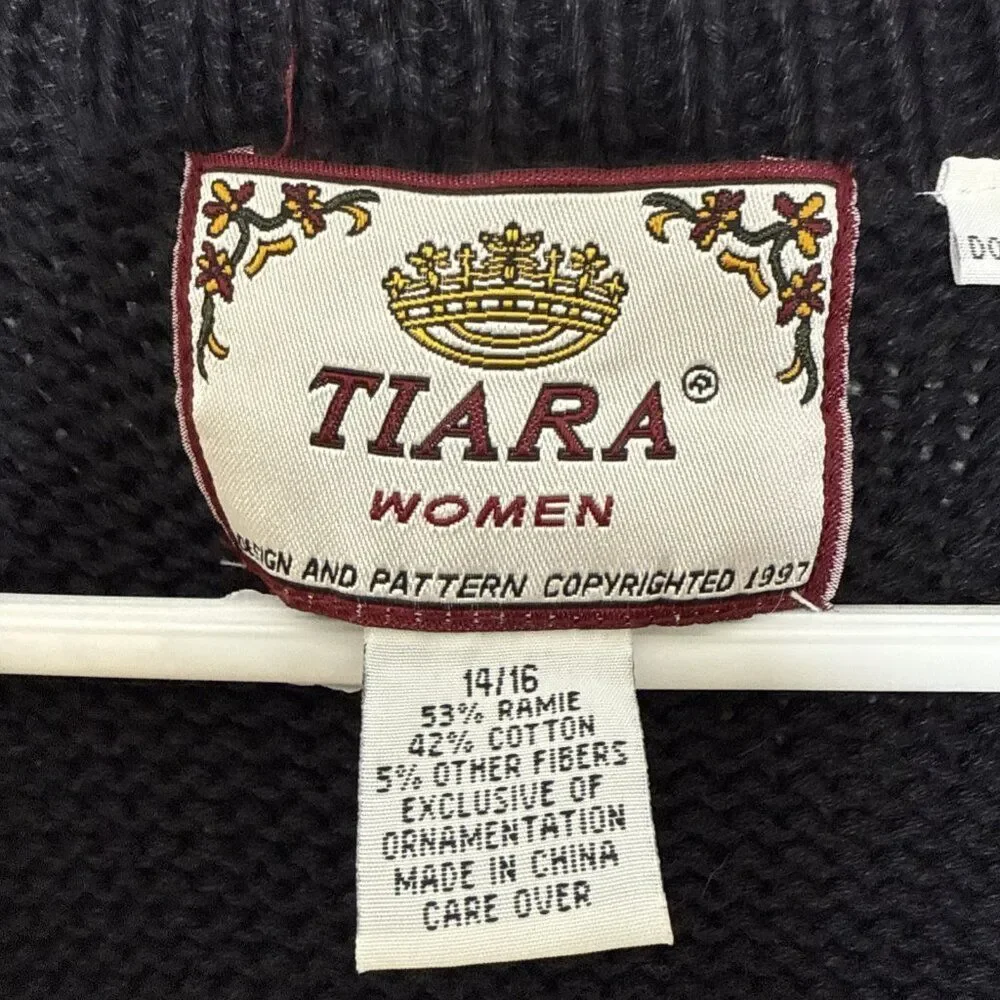 Tiara Christmas Knit Sweater Vest Stockings Black Size 14 16 Holiday Candy Canes